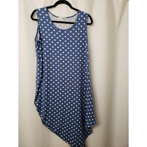 Doubl JU Womens Dress Medium Blue White Polka Dot A-symmetrical Summer Boutique